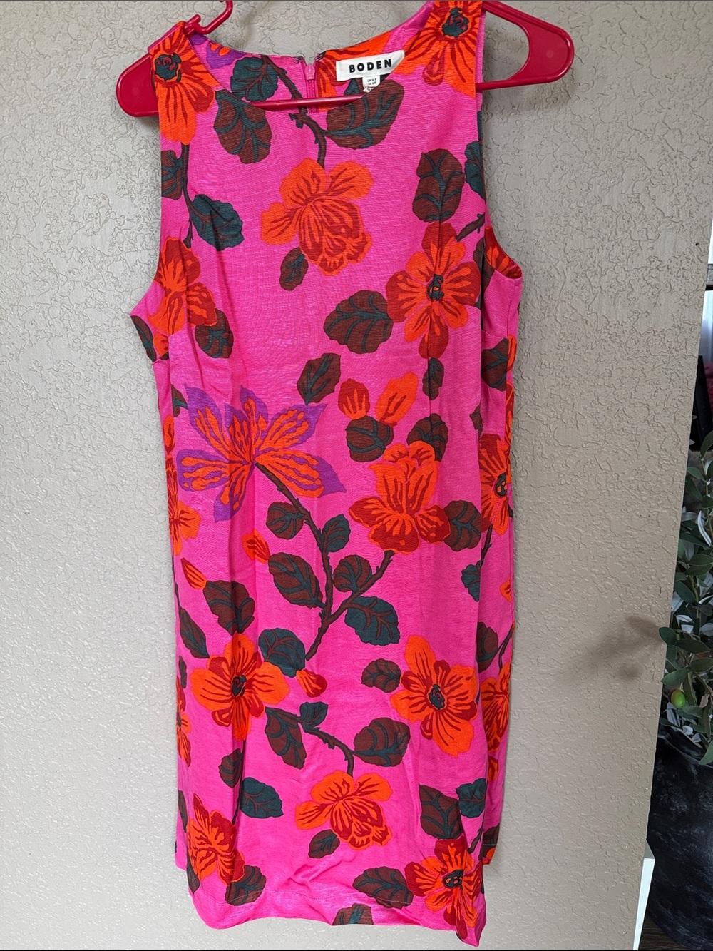 Boden Hot Pink Sleeveless Dress with Orange Floral Print